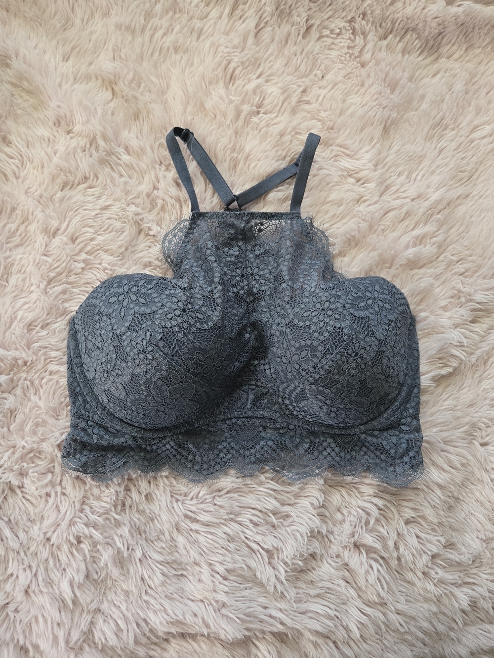 PINK Victoria's Secret Charcoal Lace Longline Bralette